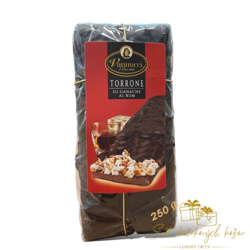 Vannucci remeselná čokoláda plnená rumom a sekaným nugátom 135g Taliansko