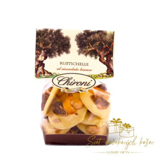 Dukáty z bielej čokolády pokryté sušeným ovocím a mix orechov 150g Taliansko