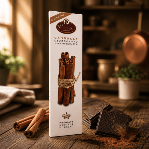 Vannucci Cannella – extra horká čokoláda 57% so škoricou 100g Taliansko