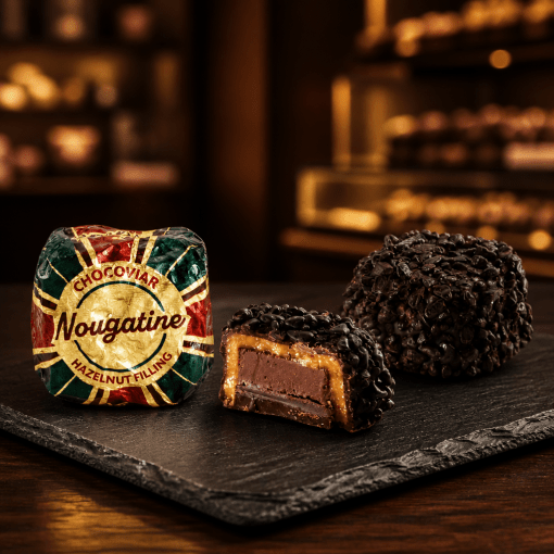 Venchi Chocoviar Nougatine – pralinky s lieskovoorieškovým krémom a mandľovým krokantom 1ks Taliansko